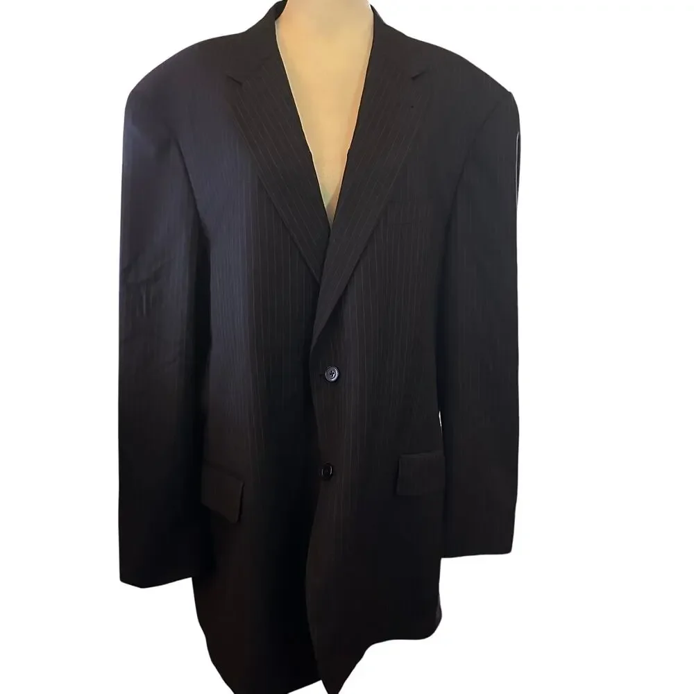 Joseph Abboud 100% Wool American Soft Suit Jacket, Black Pinstripe, Size 48 Long